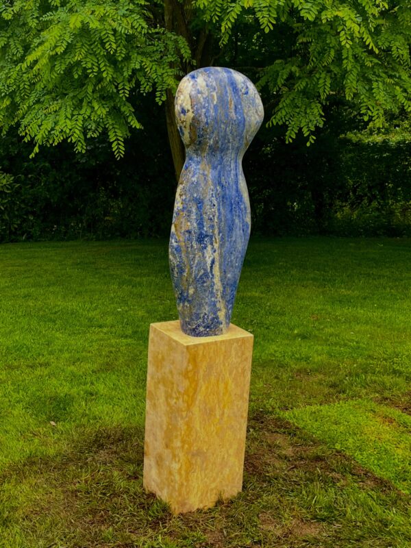 A Bolivian Blue marble figure on a moroc limestone base installed today